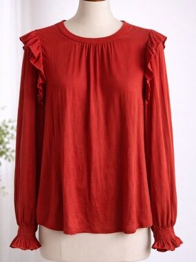 Scotch & Soda Crimson Ruffle-Shoulder Long Sleeve Top
